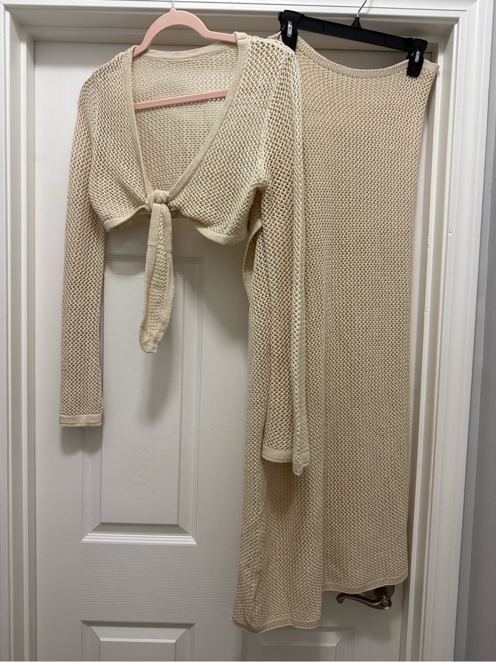 Cream Open-Knit Tie-Front Swim Coverup